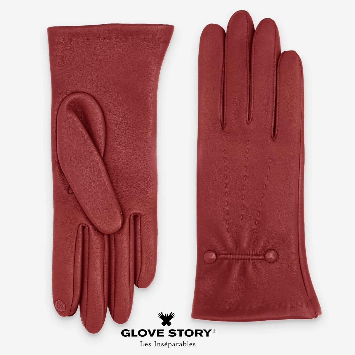 Gants femme cuir agneau doublure soie tactile rouge